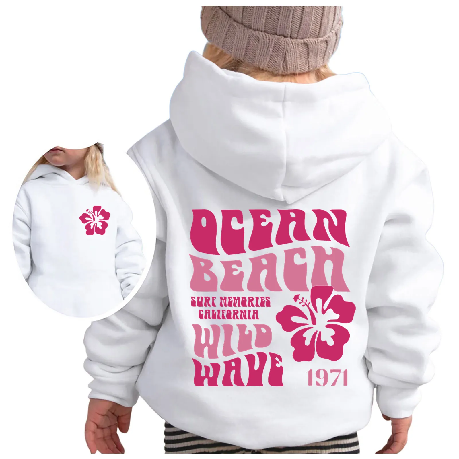 Kids Hoodie Children Sweatshirt Pullover Vintage Surf Print Hooded Long Sleeve Casual For Boys Girls Soft