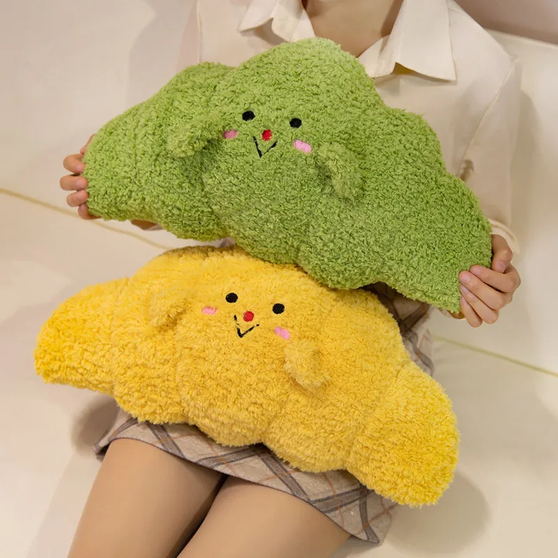Croissant Plush Pillow Bread Shaped Soft Teddy Velvet Throw Cushion With Cute Smile Face For Home Sofa Decor Gift