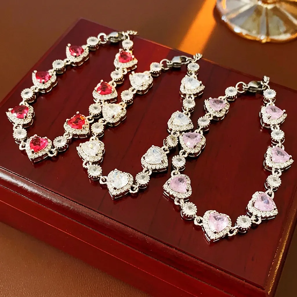 Luxus Herz Zirkonia Armband Für Damen Filigranes Nischendesign Versilberte Kupferlegierung Schmuck Romantisches Geschenk