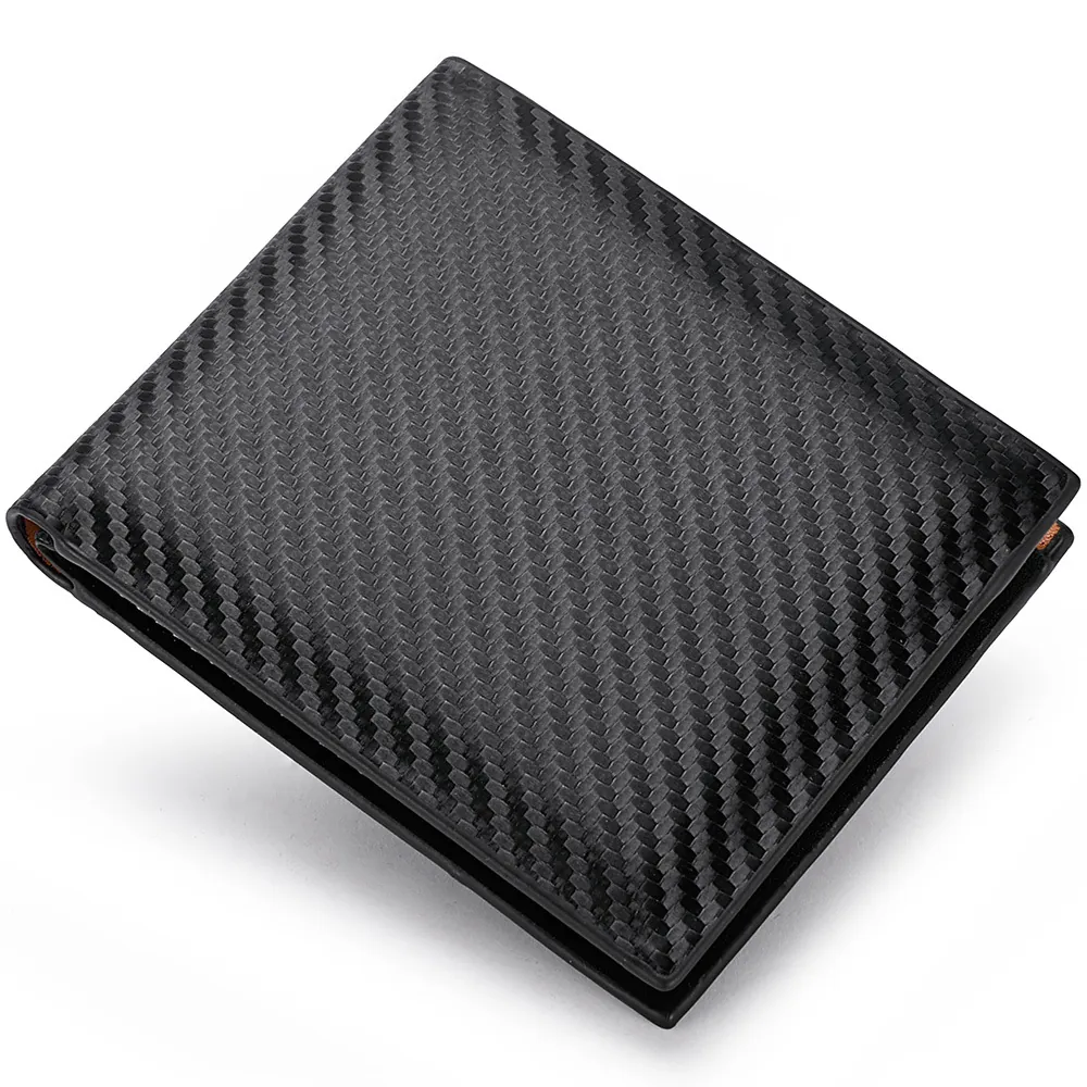 Men Bifold Wallet Carbon Fiber Texture PU Leather With Zipper Coin Pocket Multi Card Slots ID Window Business Casual
