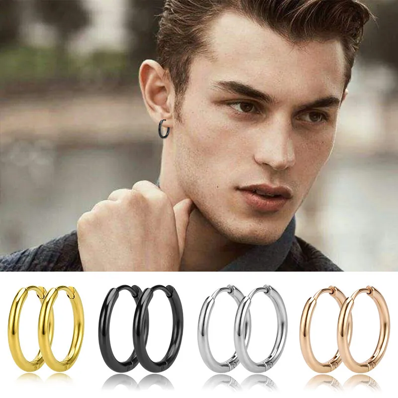 Stainless Steel Hoop Earrings Minimalist Geometric Polished Anti Allergic Unisex Fashion Accessory