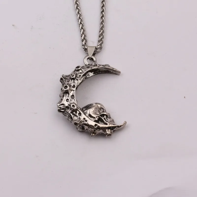 Collier Pendentif Lune Croissant Crâne Gothique Rétro Punk Hip Hop Alliage Acier Inoxydable Bijoux Unisexe