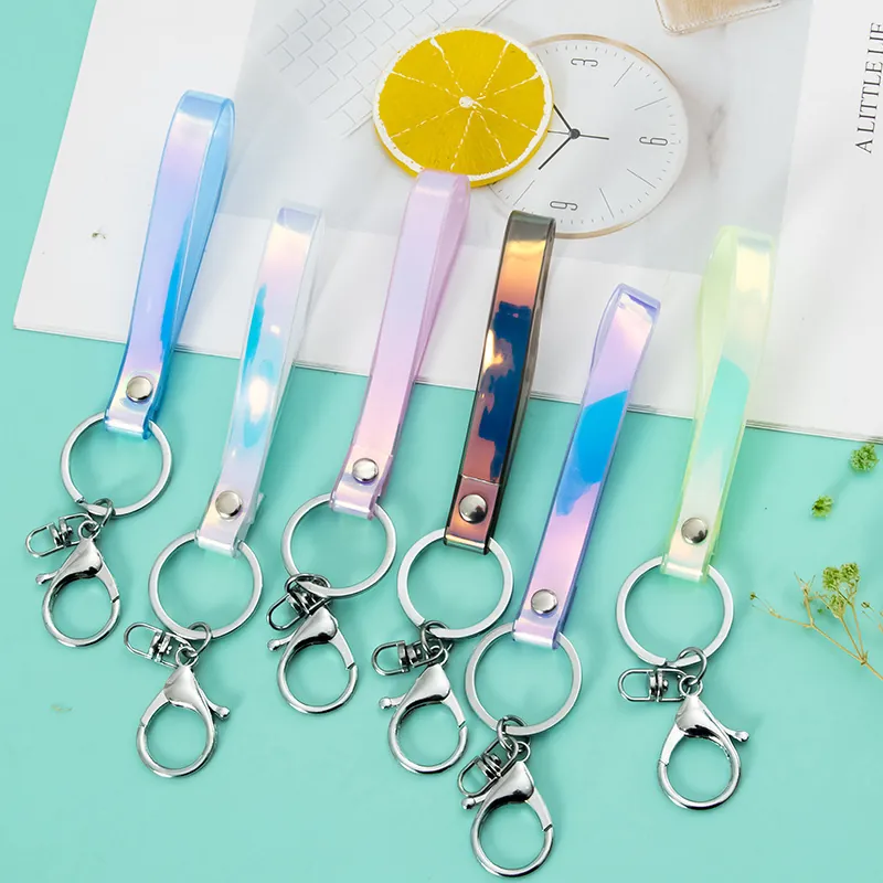 Holographic PVC Keychain Lanyard Gradient Laser Wristlet Strap With Zinc Alloy Lobster Clasp For Bags Keys Accessories