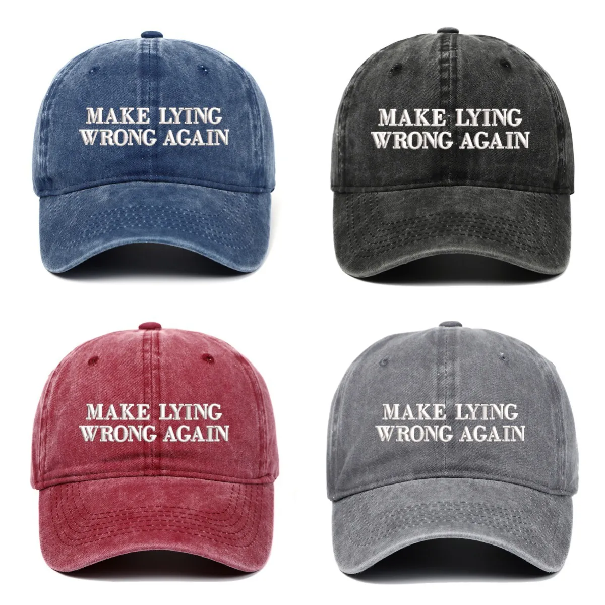 Washed Cotton Baseball Cap Embroidered Make Lying Wrong Again Slogan Retro Vintage Distressed Adjustable Dad Hat Unisex