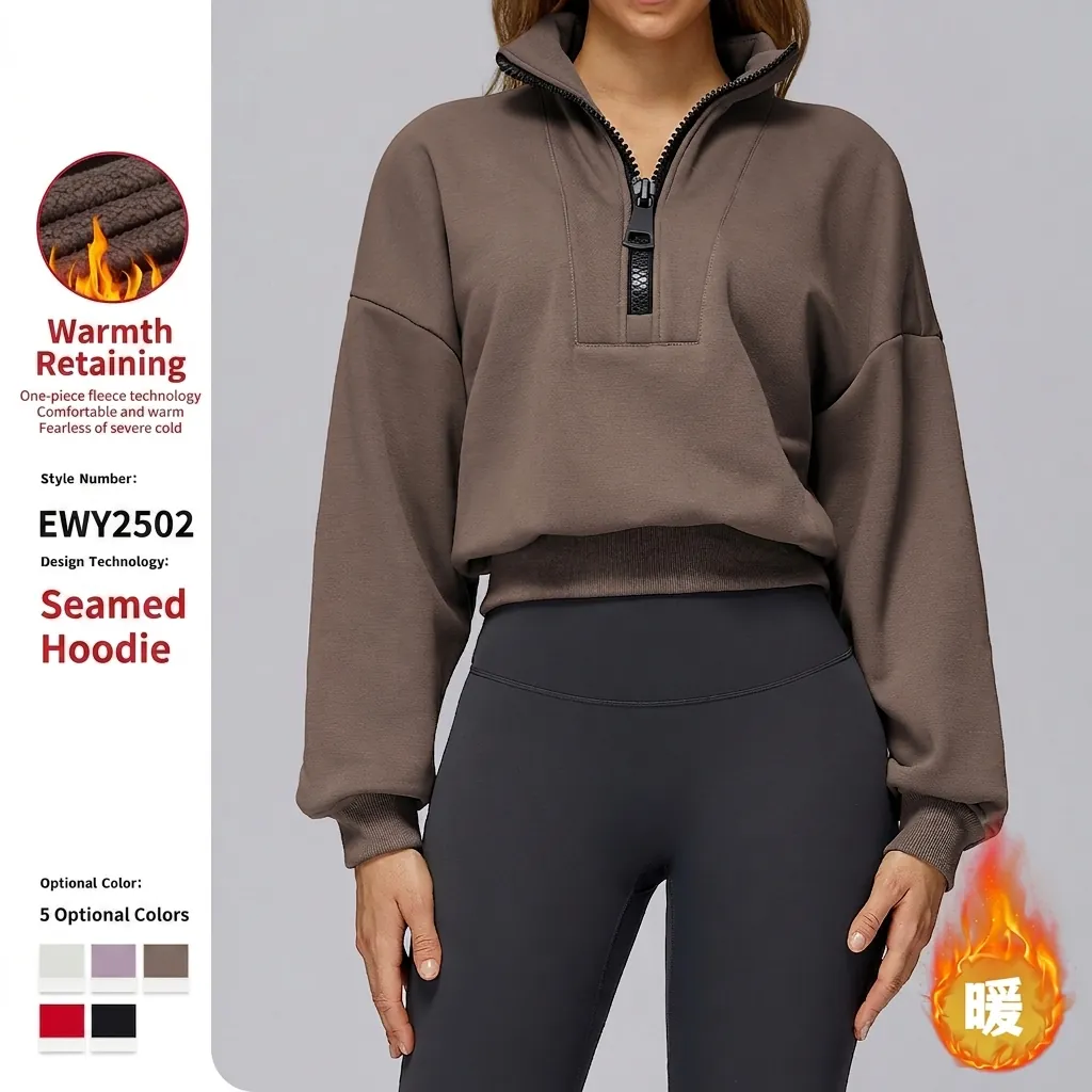 Women Half Zip Sweatshirt Polar Fleece Oversized Pullover Long Sleeve Sporty Solid Color Stand Collar