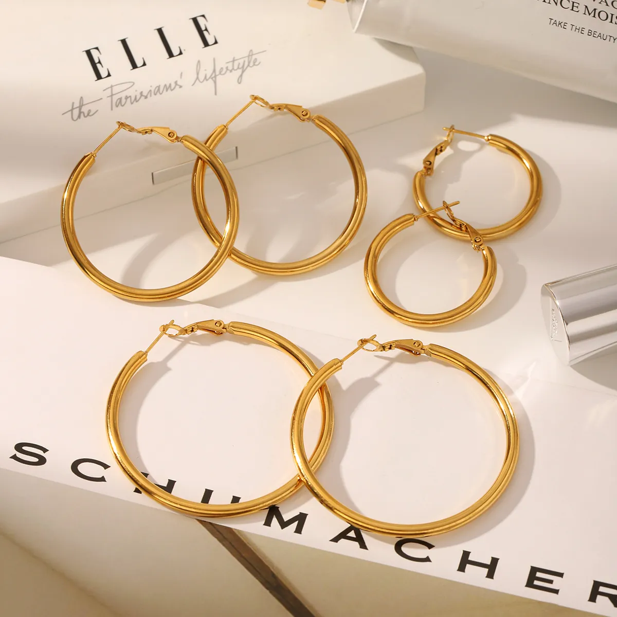 Boucles D'oreilles Créoles En Acier Inoxydable Pour Femmes Placage À L'or PVD Bijoux Géométriques Minimalistes