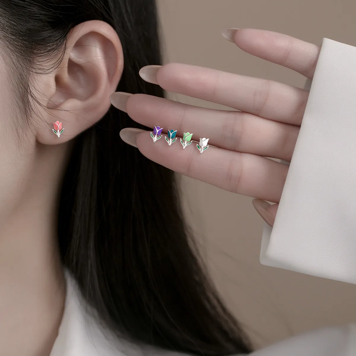 925 Sterling Silver Tulip Flower Stud Earrings For Women Exquisite Colorful Enamel Petal Jewelry With Secure Screw Back