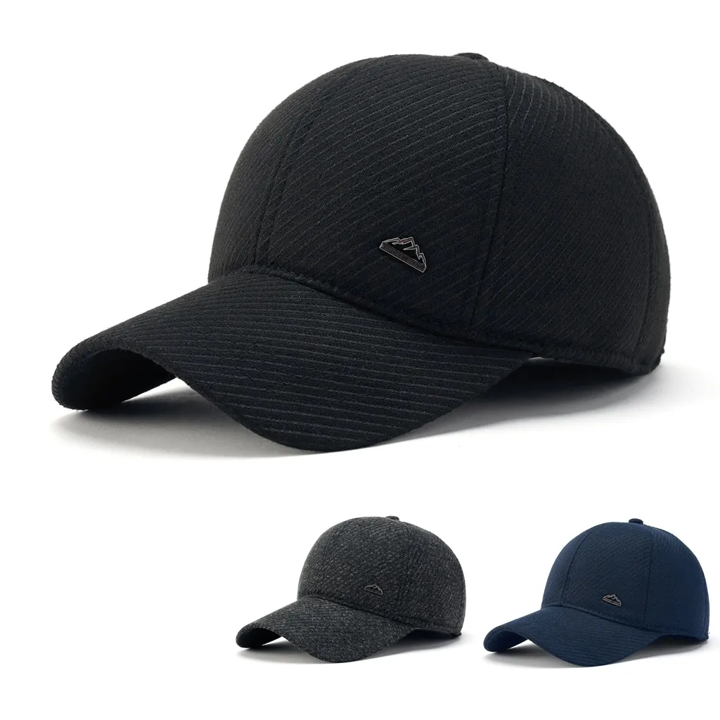 Herren Winter Warm Baseballkappe Fleecegefüttert Verdickt Winddicht Polyester Twill Schirmmütze Mit Metallbergabzeichen