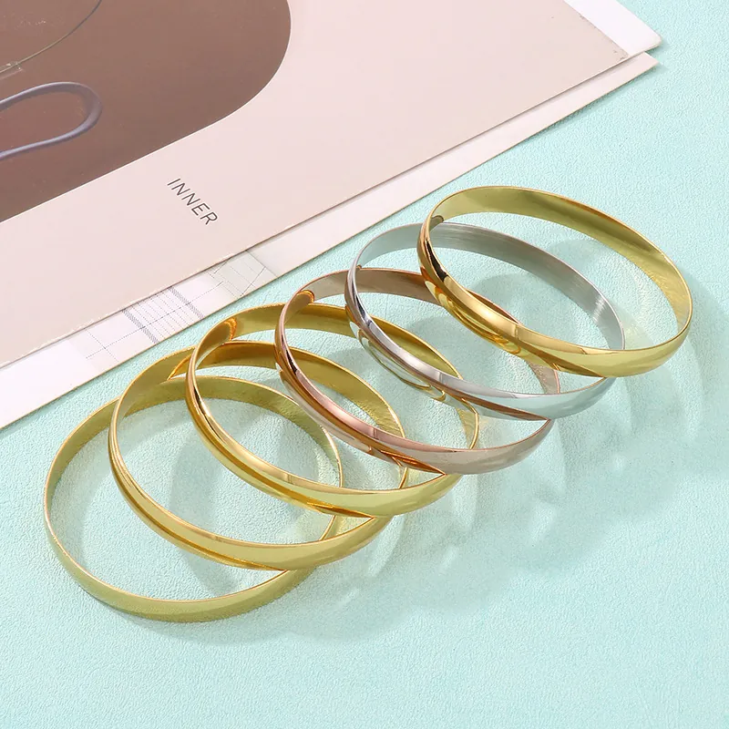 Polished Bangle Bracelet Stainless Steel Wide Plain Round Minimalist Retro Jewelry For Women Men
