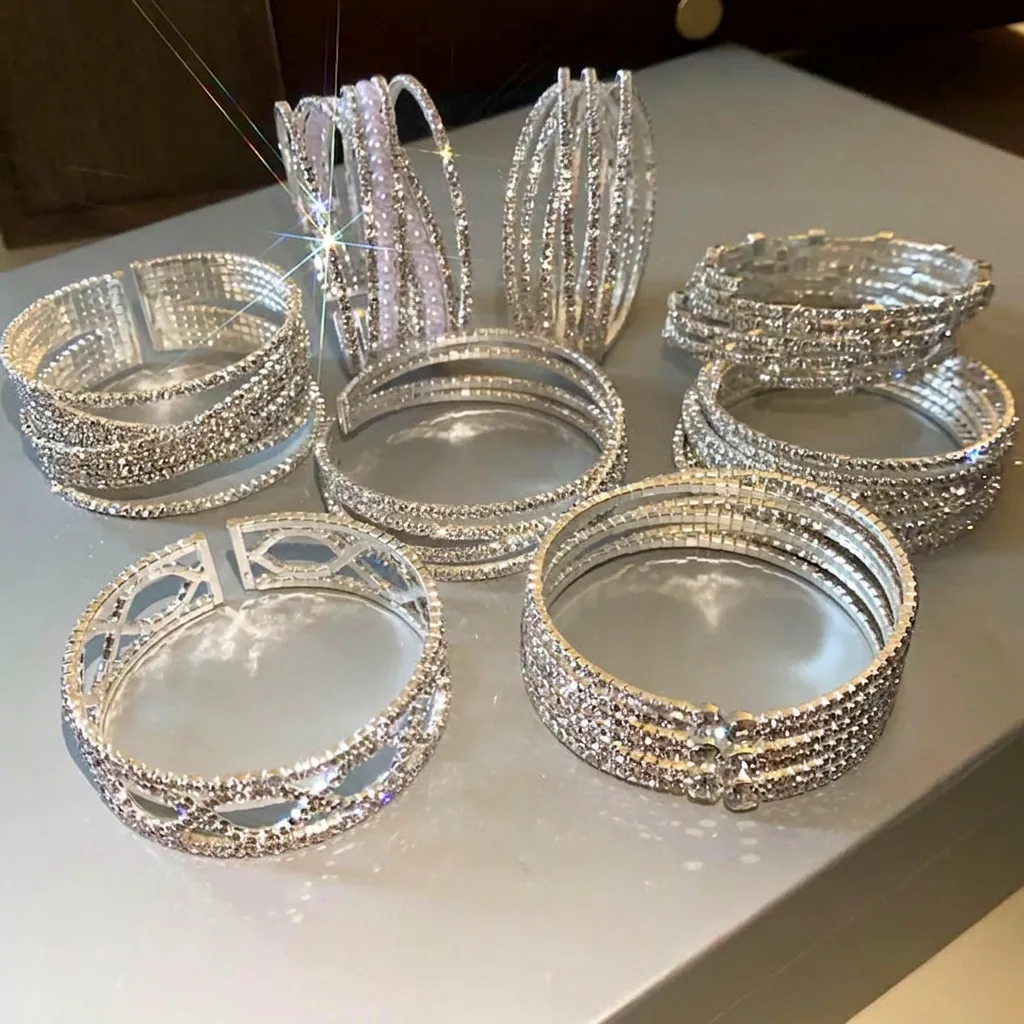 Meerlagige Open Armband Met Strass Koper Geometrisch Kruis Kunstparel Verstelbaar Dames Sieraden