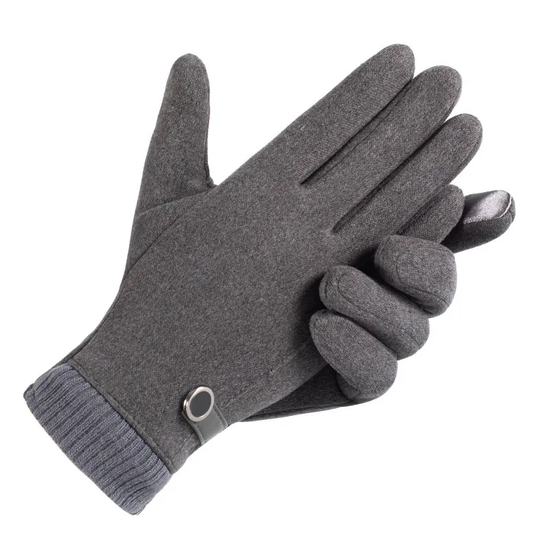 Gants d'Hiver Chauds pour Hommes Doublés de Polaire Tissu Dralon Extérieur Coupe-vent Cyclisme Écran Tactile Poignets Nervurés