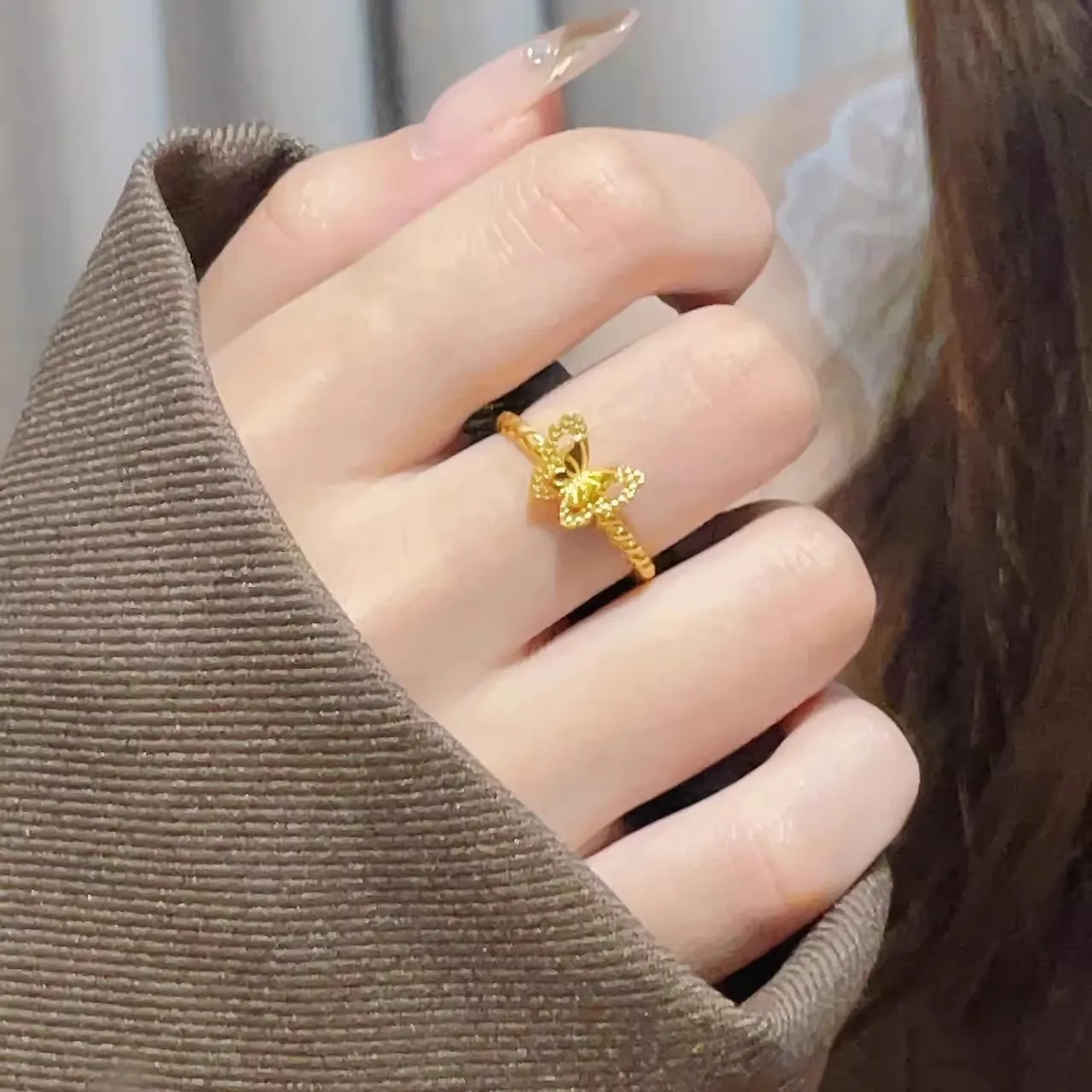 Butterfly Ring Copper Gold Plated Hollow Adjustable Open Finger Ring Fashion Jewelry For Women