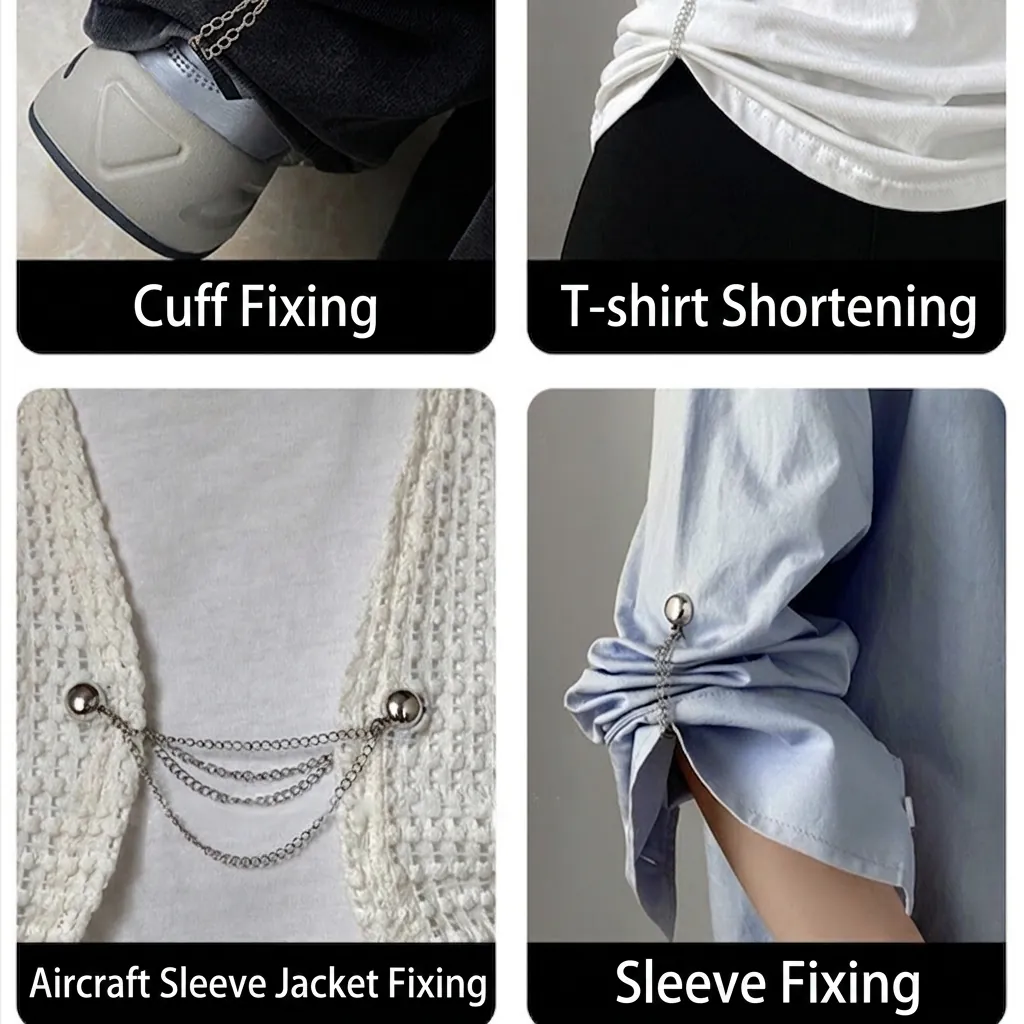 Magnetic Garment Adjustment Clips Metal Chain No-Sew Clothes Shortener For T-Shirt Pants Sleeves Fixed Buckle Accessories