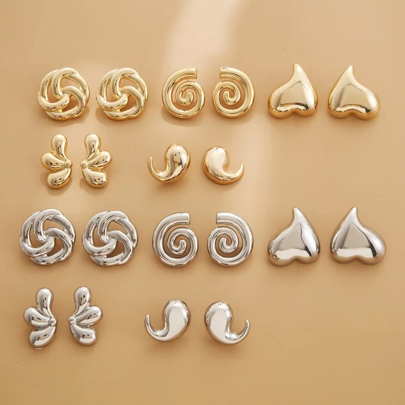 Vintage Minimalist Copper Gold Plated Stud Earrings For Women Niche High End Geometric Waterdrop Heart Spiral Stud Earrings Jewelry