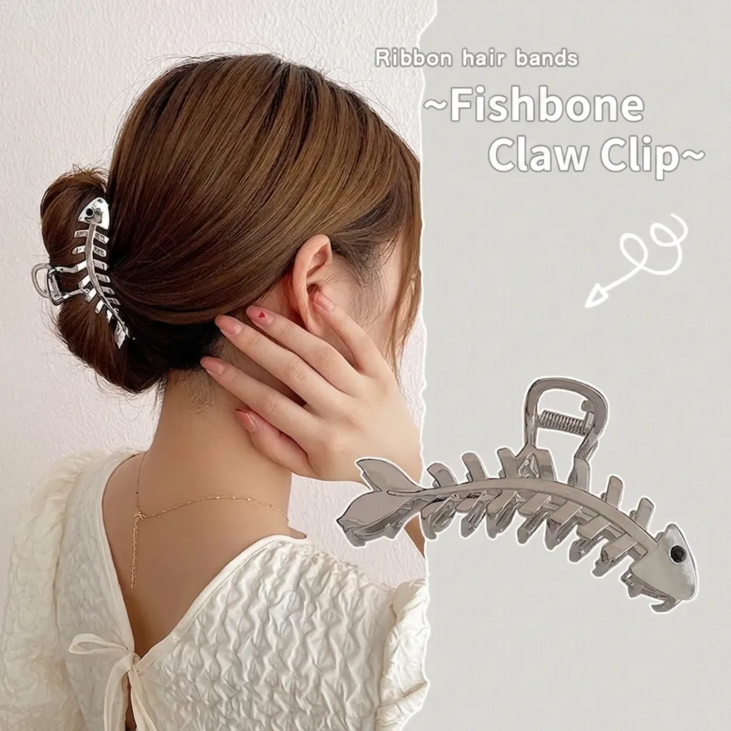 Fischgräten Metall Haarklammer Groß Legierung Rutschfest Haargreifer Elegant Minimalistisch Kopfschmuck Accessoire Für Damen