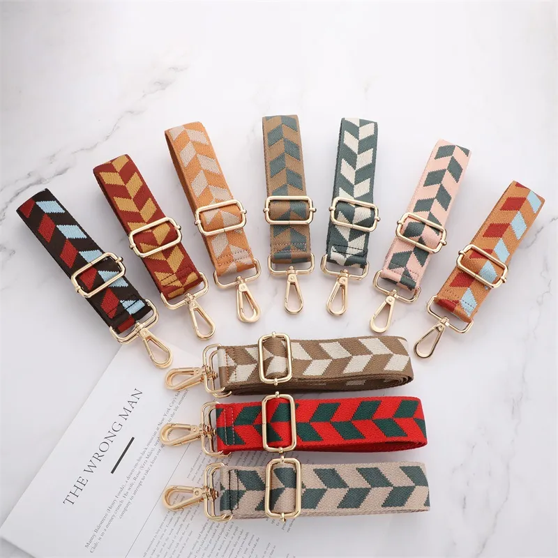 Adjustable Bag Strap Replacement Wide Shoulder Strap Polyester Fabric Ethnic Geometric Chevron Pattern Metal Buckle