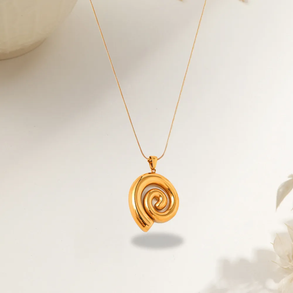 Spiral Twist Pendant Necklace And Earrings Jewelry 18K Gold Plated Stainless Steel Snake Chain Minimalist For Women