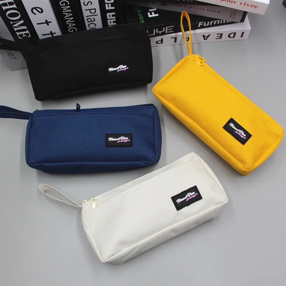 Large Capacity Pencil Case Oxford Cloth Double Zipper Stationery Bag With Hand Strap For Students School Office Desktop