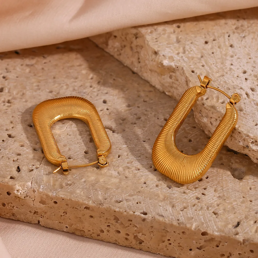 Mode U-förmige Creolen Aus Edelstahl Für Damen 18K Vergoldet Gestreift Strukturiert Geometrisch Minimalistisch Schmuck Geschenk