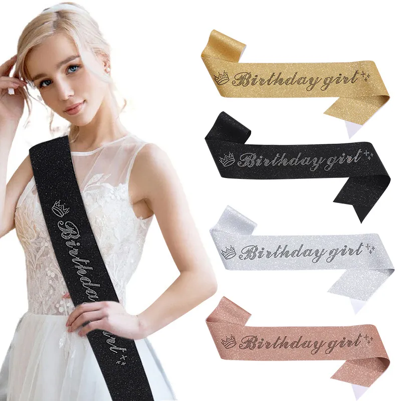Birthday Girl Sash Glitter Satin Rhinestone Ribbon Celebration Party Favor Accessories Birthday Party Supplies