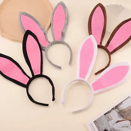 Easter Bunny Ear Headband Plush Fabric Plastic Cute Animal Cosplay Party Accessory Kids Girls