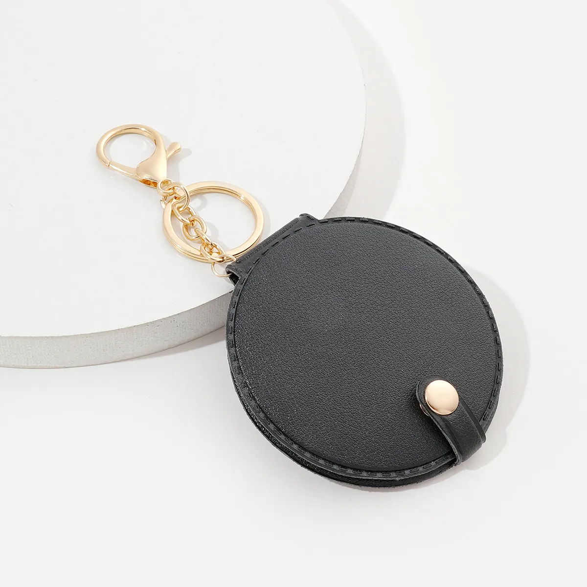 Round PU Leather Compact Mirror Keychain Portable Mini Cosmetic Mirror Bag Charm Hanging Vanity Accessory For Women Gift