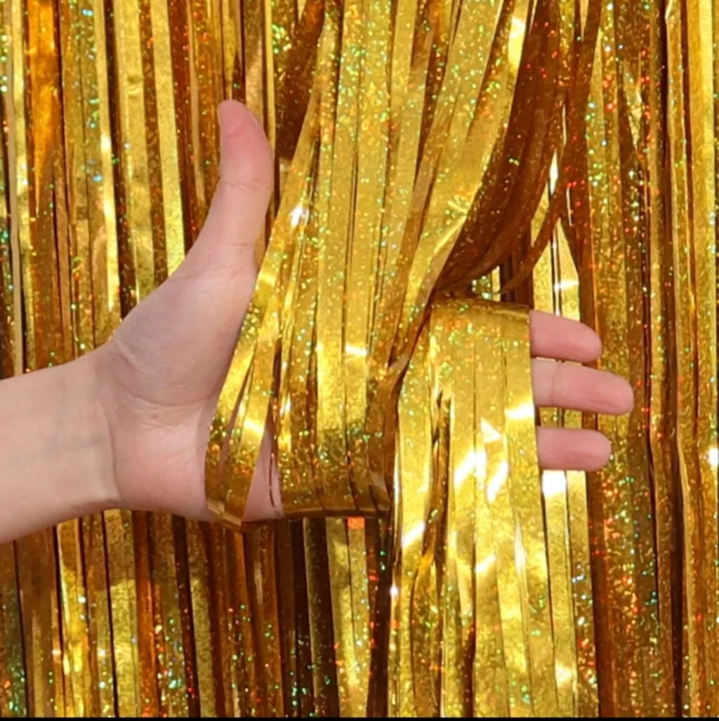 Laser Tinsel Foil Fringe Curtain Backdrop Holographic Metallic Tassel For Birthday Wedding Party Festival Decoration