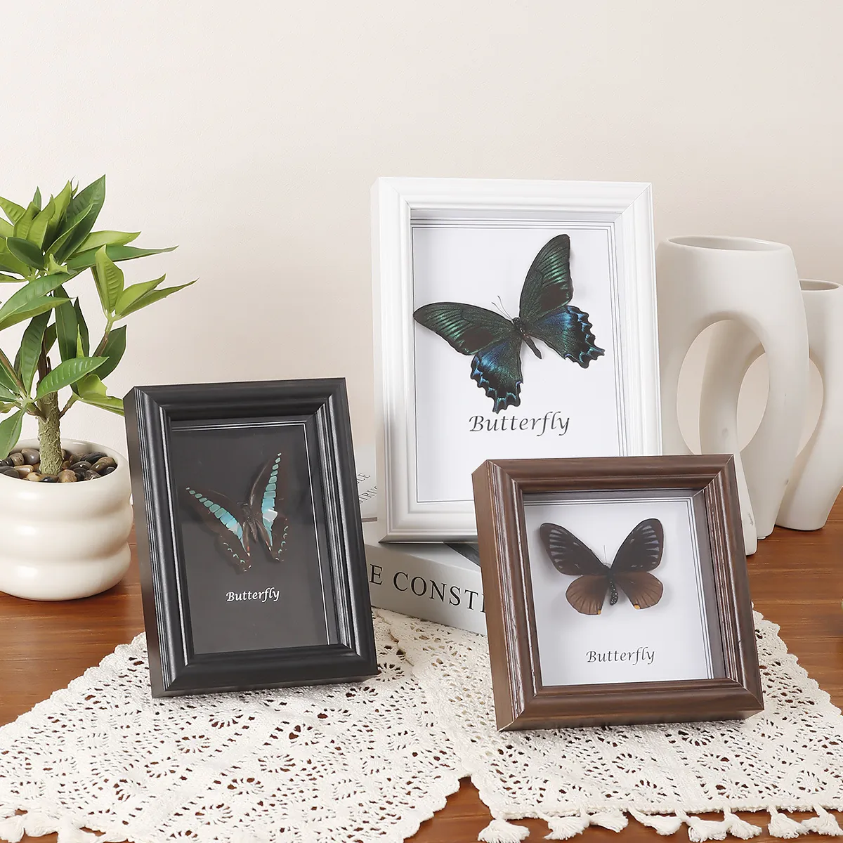 Handmade European Retro Butterfly Specimen Shadow Box Picture Frame DIY 3D Hollow Wood Glass Decor For Home Office Living Room
