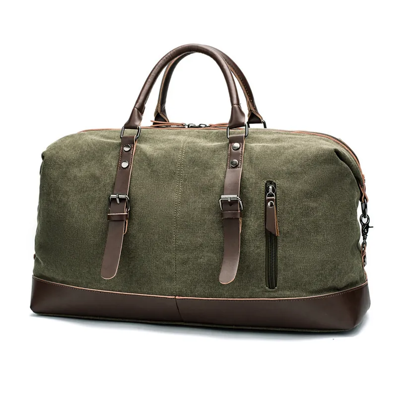 Large Capacity Canvas Travel Duffel Bag With Leather Accents For Men Business Outdoor Fitness Crossbody Handbag