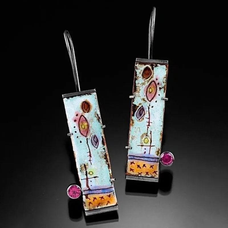 Orecchini Pendenti In Smalto Geometrico Vintage Lega Floreali Colorati Strass Conchiglia Accessori Da Donna