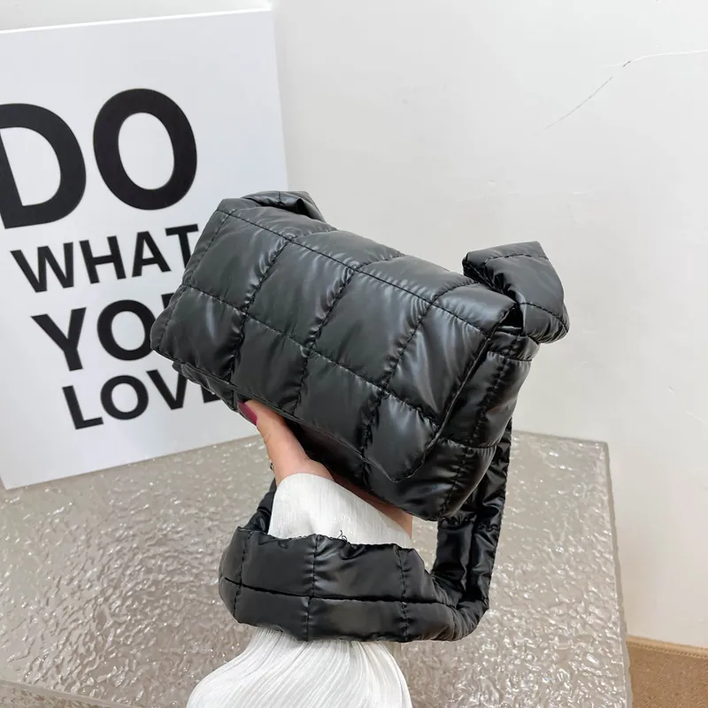 Women Puffer Crossbody Bag Glossy Quilted Nylon Shoulder Handbag Metallic Small Square Padded Messenger Casual Daily Purse