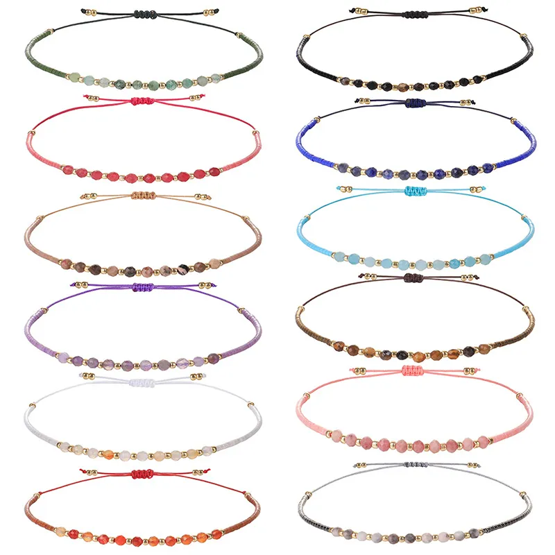 Handgemaakte Kralenarmband Met Gefacetteerde Steen Verstelbaar Gevlochten Touw Boho Sieraden Dames Natuursteen Metalen Kralen