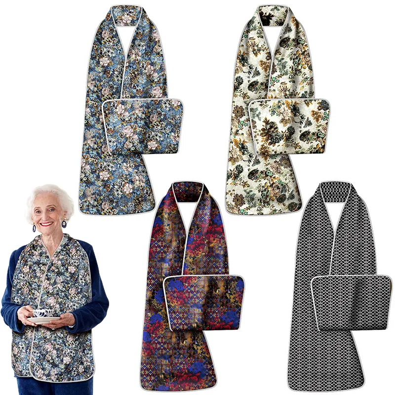 Bavoir Pour Adultes Imperméable Protection De Vêtements Pour Repas Personnes Âgées Imprimé Floral Vintage Polyester