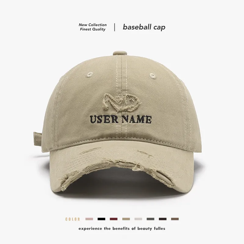 Washed Cotton Baseball Cap Distressed Vintage Letter Embroidered Adjustable Sun Hat For Men Women