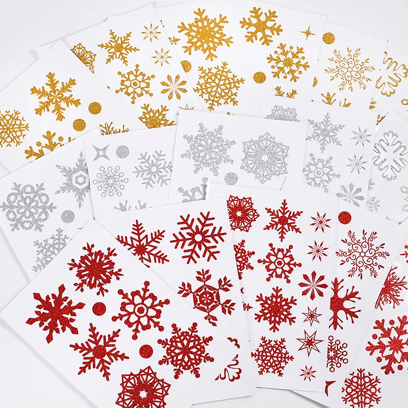 Christmas Snowflake Window Stickers Glitter Static PVC Film Removable Decals Holiday Glass Home Decoration Festive
