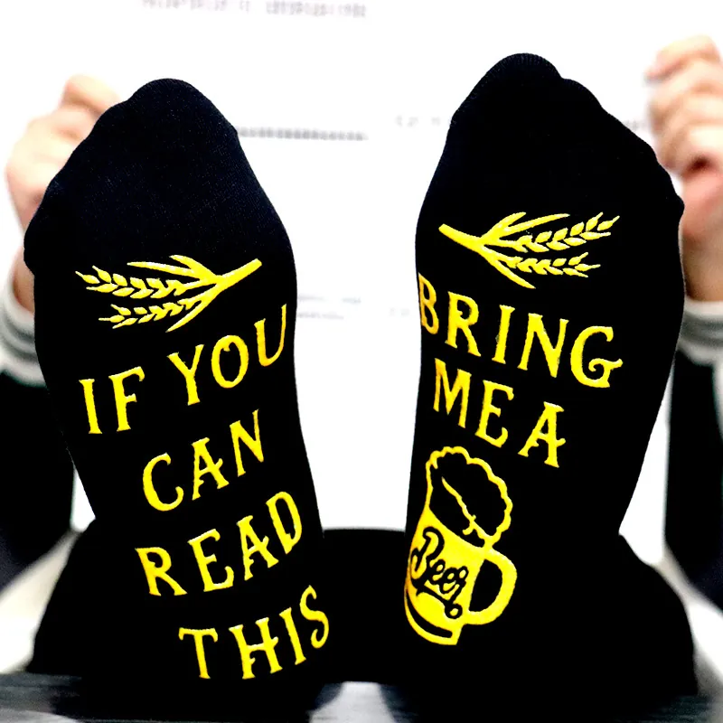 If You Can Read This Bring Me A Beer Funny Slogan Crew Socks For Women Men Cotton Casual Letter Printed Floor Sport Socks