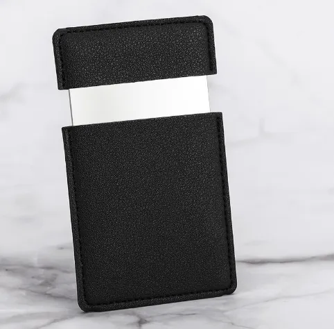 Portable Makeup Mirror Stainless Steel Unbreakable Card Size Ultra Thin With PU Leather Sleeve For Travel Purse