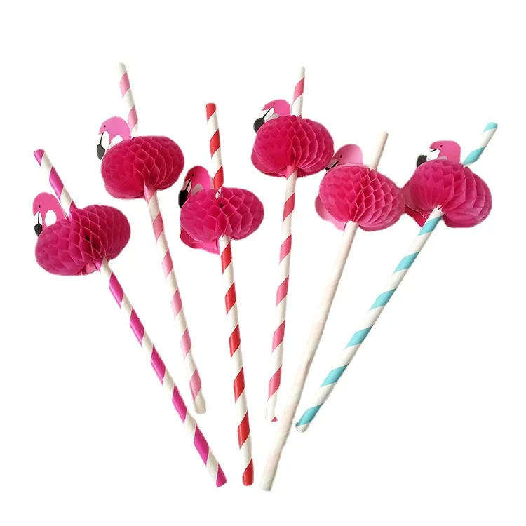 Honeycomb Decorative Paper Straws Flamingo Mermaid Shapes Striped Disposable Drinking Supplies For Party Cocktail
