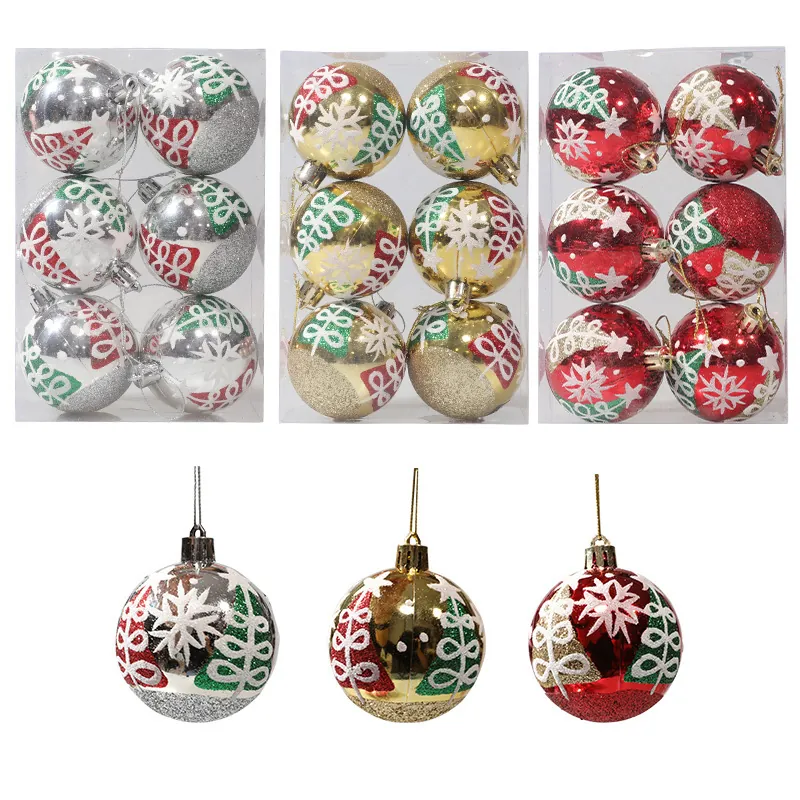 Hand Painted Snowflake Christmas Tree Ball Ornaments For Holiday Party Plastic Glitter Hanging Baubles Home Decor Festive Gift