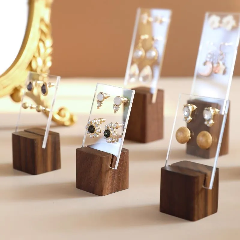Earring Display Stand Holder Walnut Wood Clear Acrylic Detachable Transparent Jewelry Photography Props Nordic Desktop Showcase