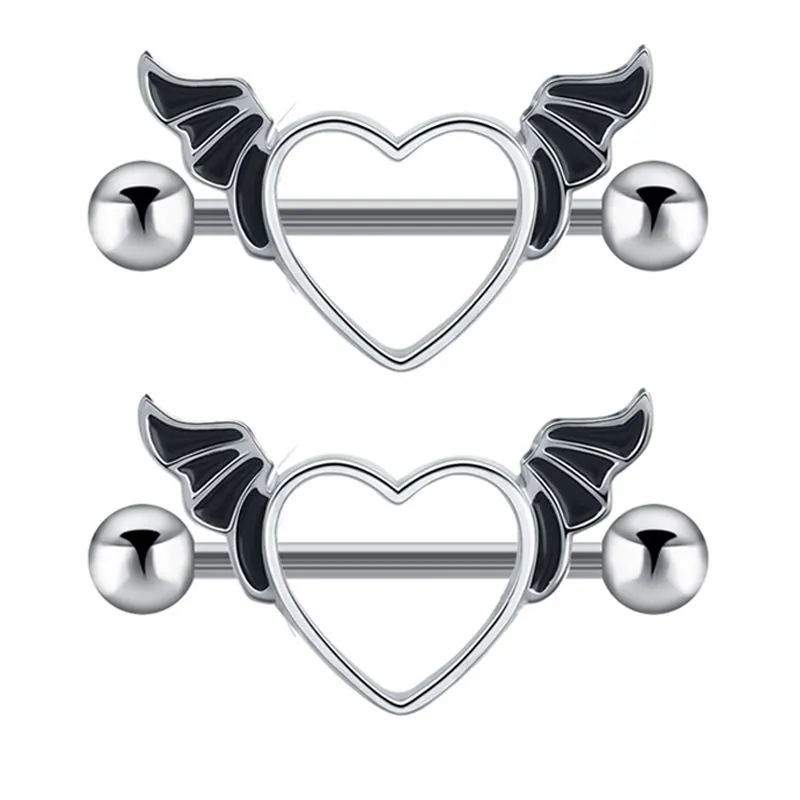 Nipple Rings Piercing Jewelry Stainless Steel Heart Angel Wings Barbell Gothic Punk Style For Women Novelty