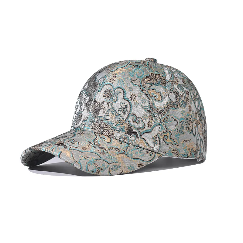 Chinese Style Baseball Cap Cotton Brocade Jacquard Fabric Traditional Dragon Cloud Pattern Adjustable Retro Unisex Hat