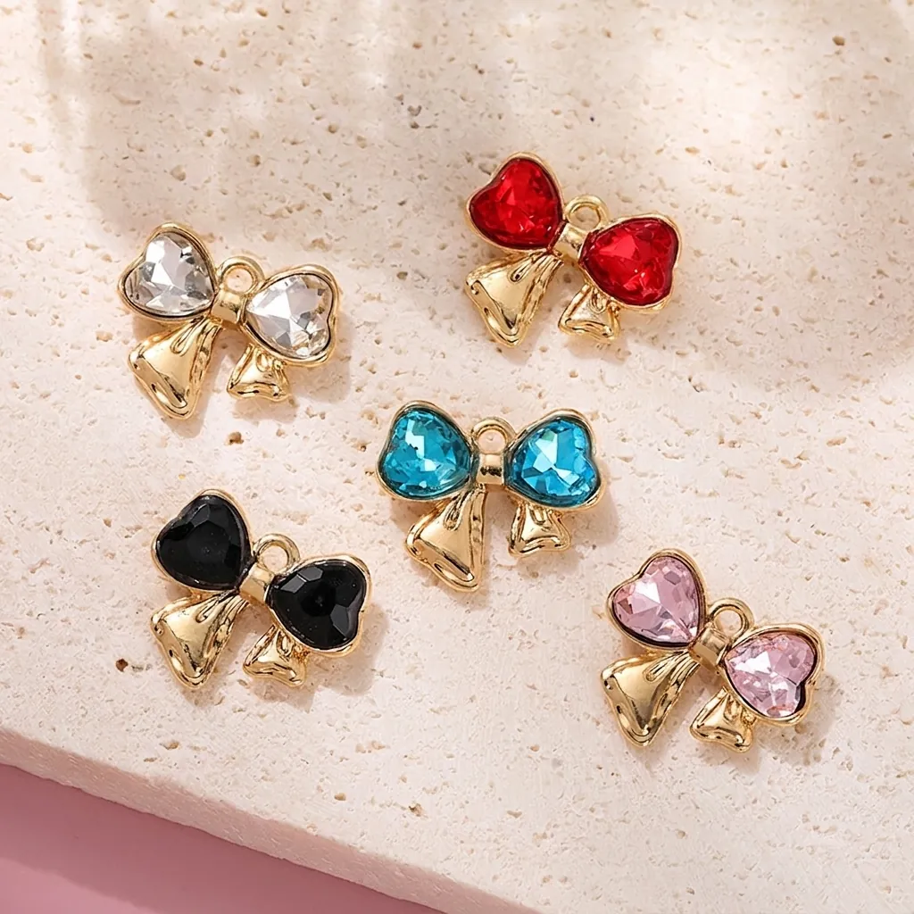 Heart Bowknot Alloy Rhinestone Charms For DIY Necklace Bracelet Making Sweet Style Jewelry Accessories