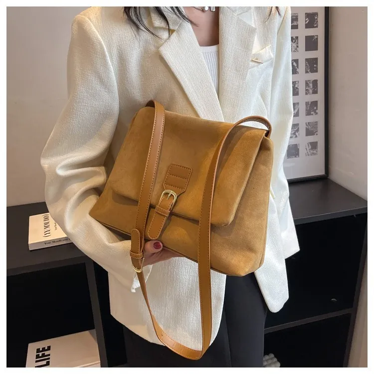 Borsa A Tracolla Donna Grande Capacità Pelle Scamosciata Opaca PU Vintage Pattina Messenger Borsa Spalla Moda