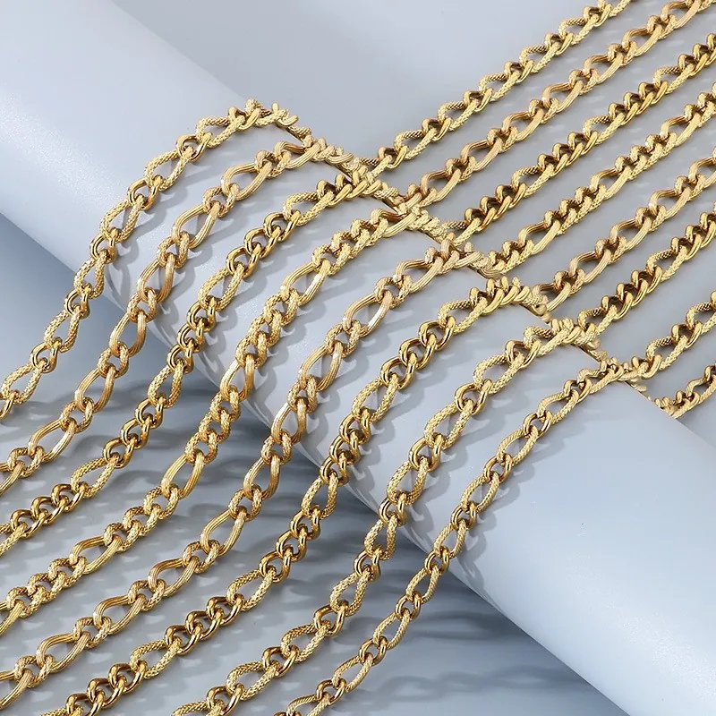 Hip Hop Stainless Steel Cuban Figaro Chain Necklace For Men Women Unisex Electroplated Personalized Geometric Jewelry Gift