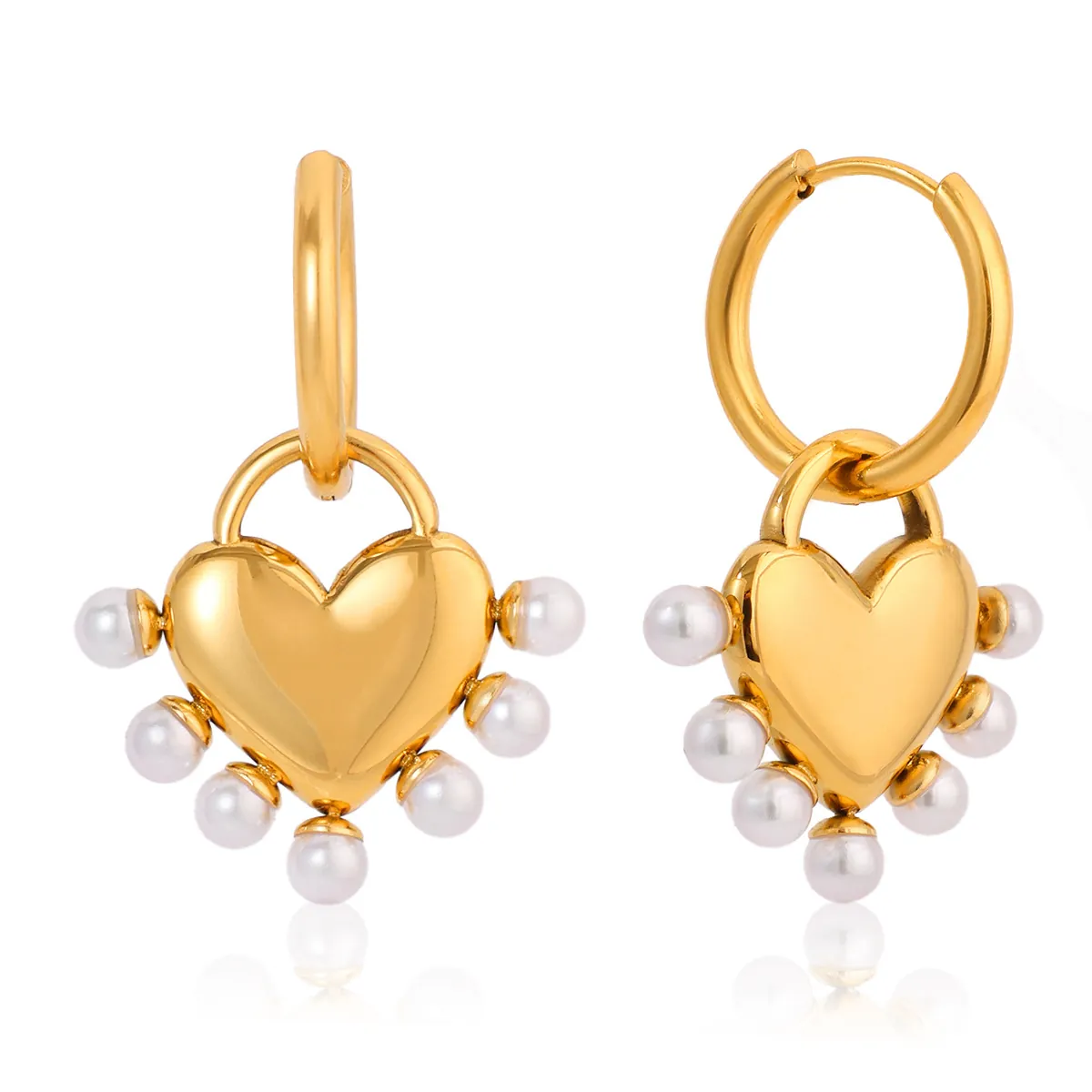 Französische Retro Herz Künstliche Perle Ohrringe Edelstahl Vergoldet PVD Beschichtung Süße Puffy Herz Ohrringe Für Damen Schmuck