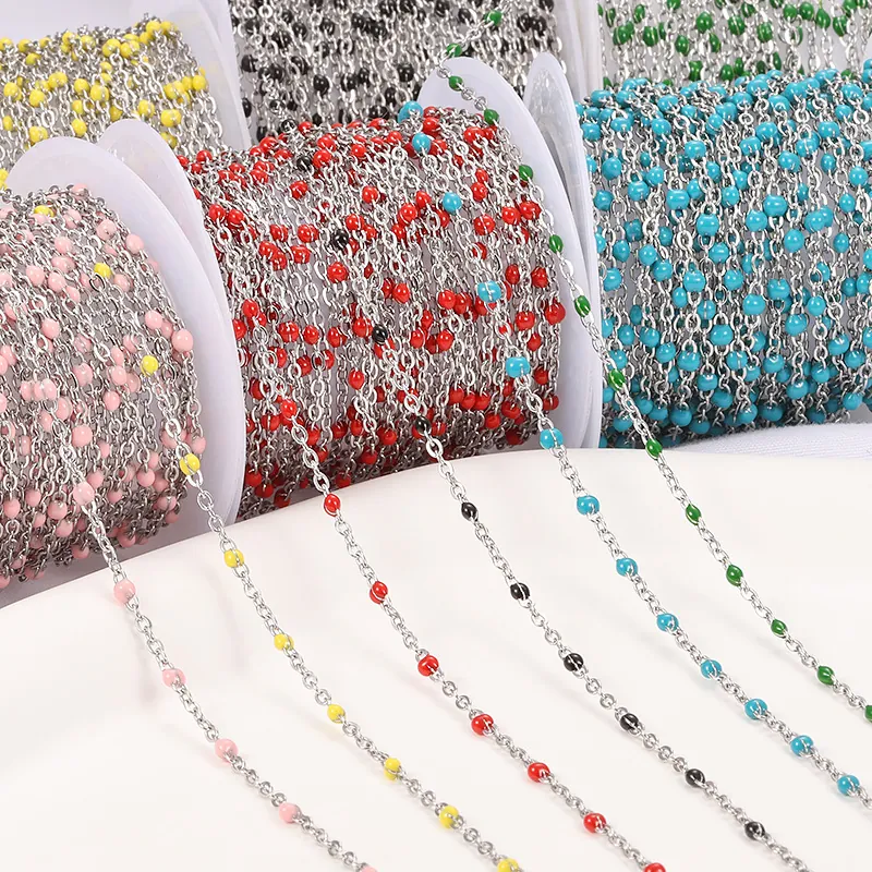 Stainless Steel Jewelry Chain With Colorful Enamel Beads For DIY Necklace Bracelet Making Findings Supplies