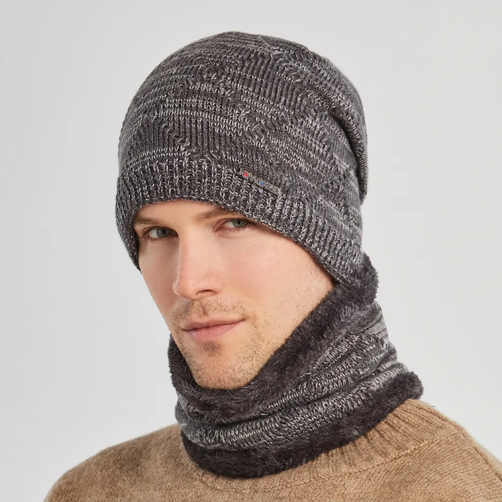 Men Winter Knit Beanie Hat And Neck Warmer Scarf Fleece Lined Thickened Thermal Windproof Outdoor Acrylic