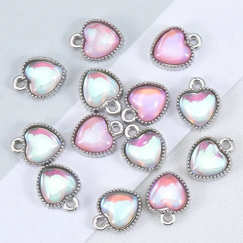 Heart Charms Alloy Iridescent Resin Pendants For DIY Jewelry Making Necklaces Bracelets Sweet Cool Style Crafting Accessories
