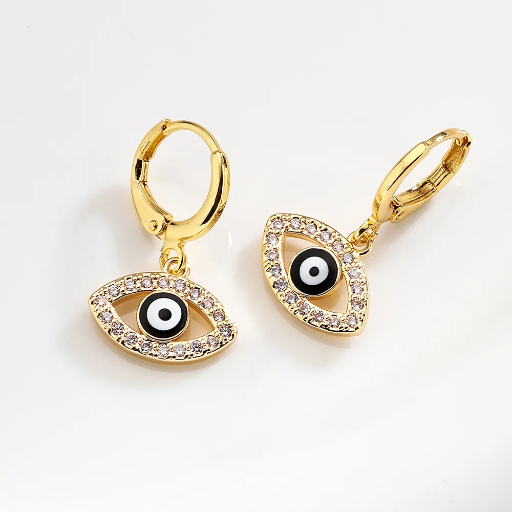 Evil Eye Hoop Oorbellen Voor Dames Koper Verguld Zirconia Emaille Bescherming Sieraden Boho Sierlijke Stijl